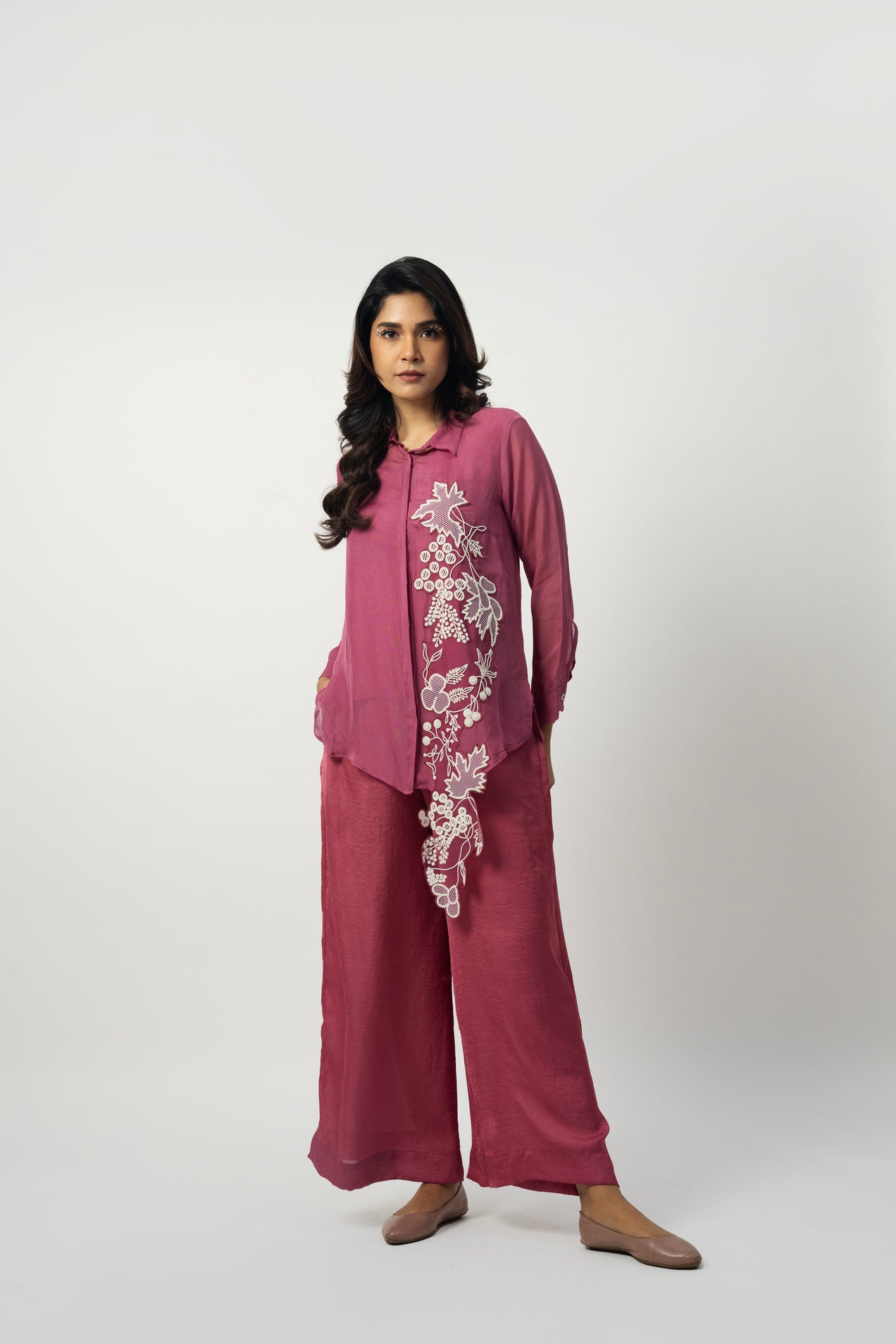 Stylish Coordinated Set with Floral Beaded Extended Patchwork - 1529