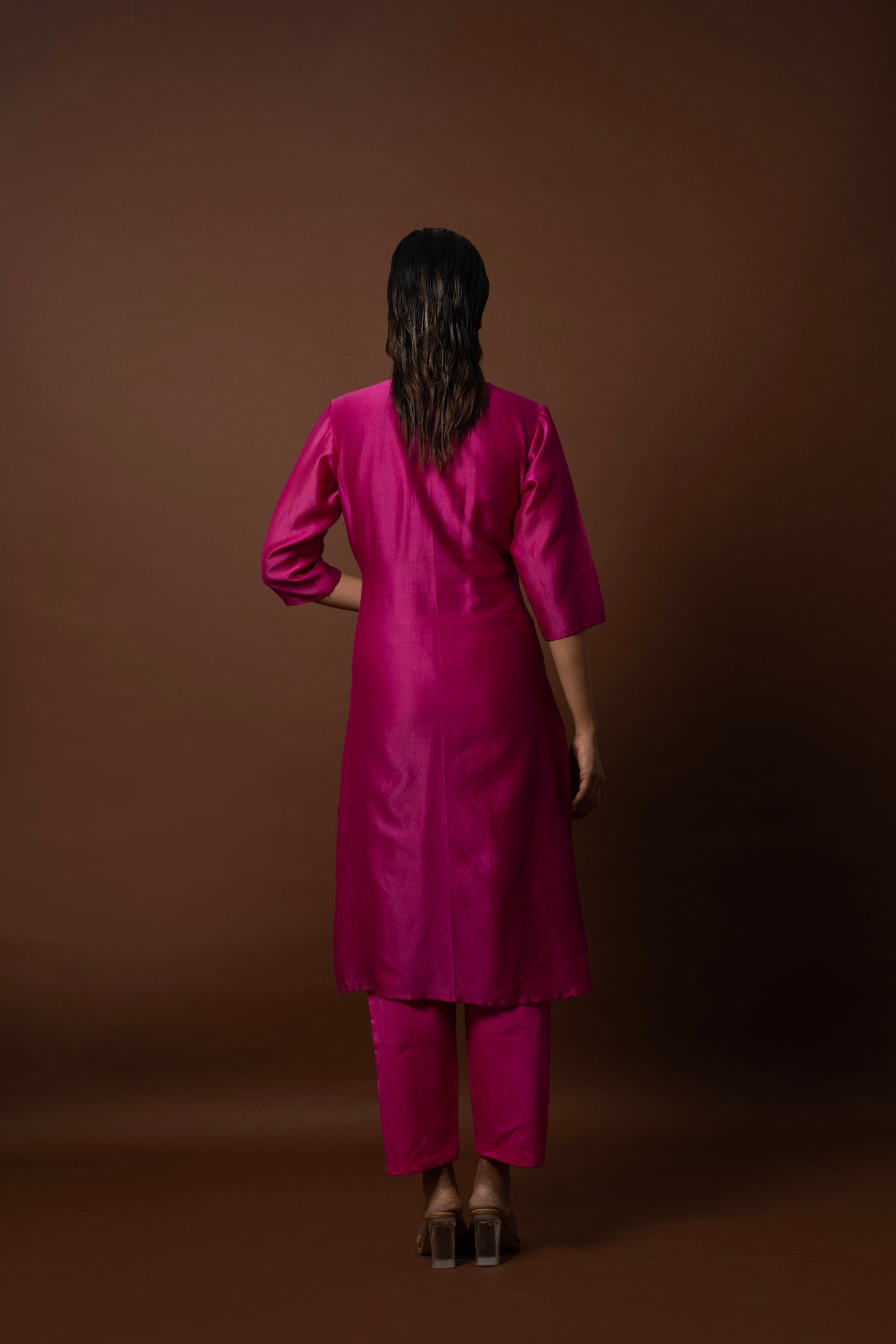 Elegant Kurta Set on Chanderi with Floral Sequins Embellishment - 1533