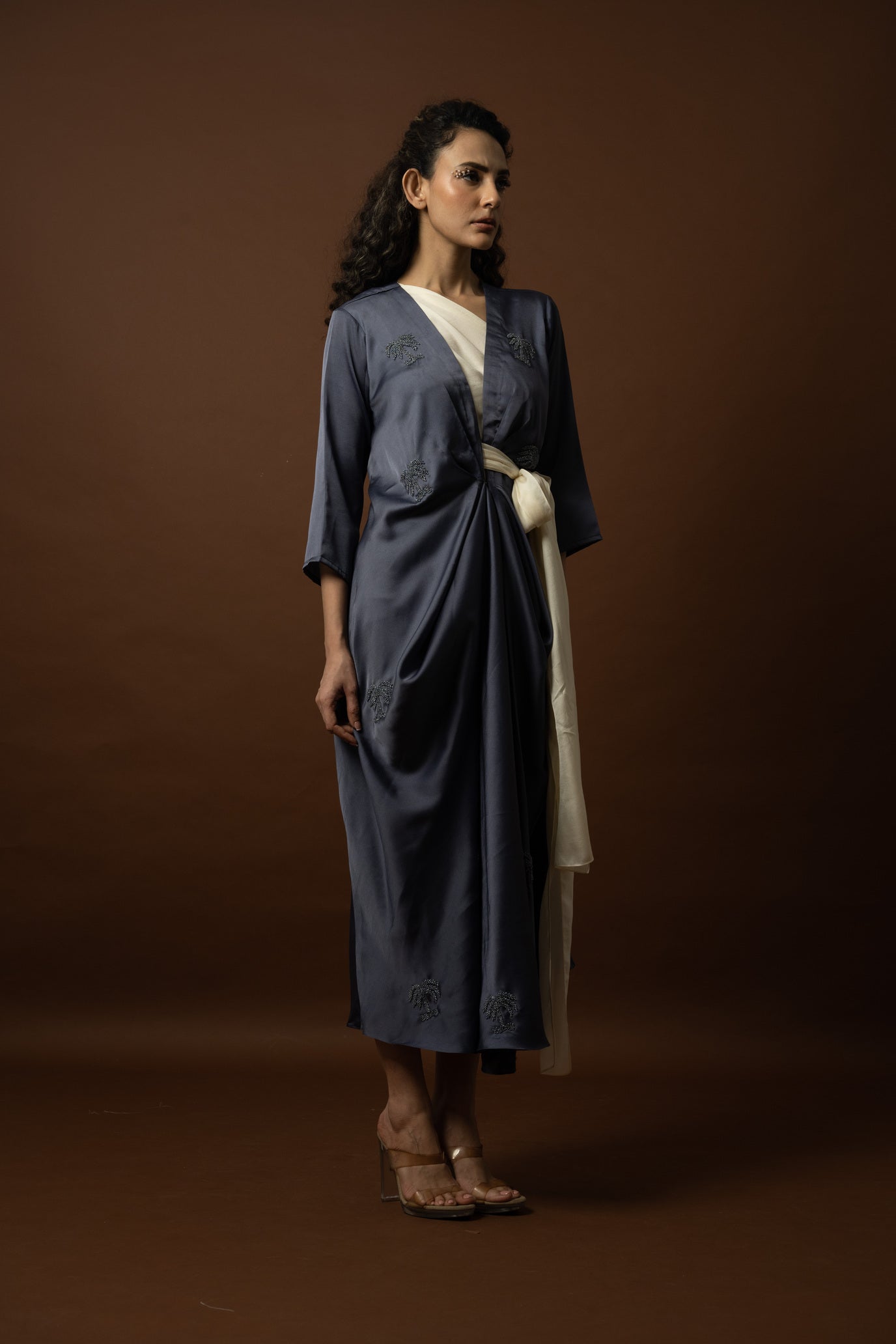 Stylish Drape Dress with tie-on sash - 1534