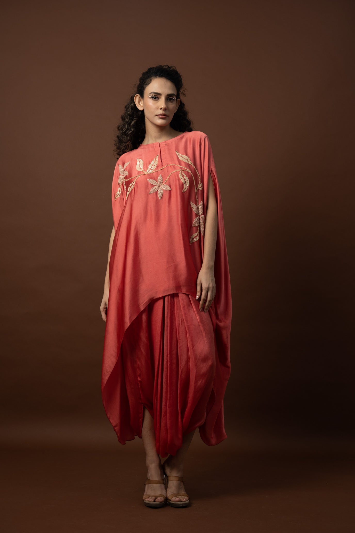 Embellished Asymmetric Top with Dhoti Patterned Skirt - 1539