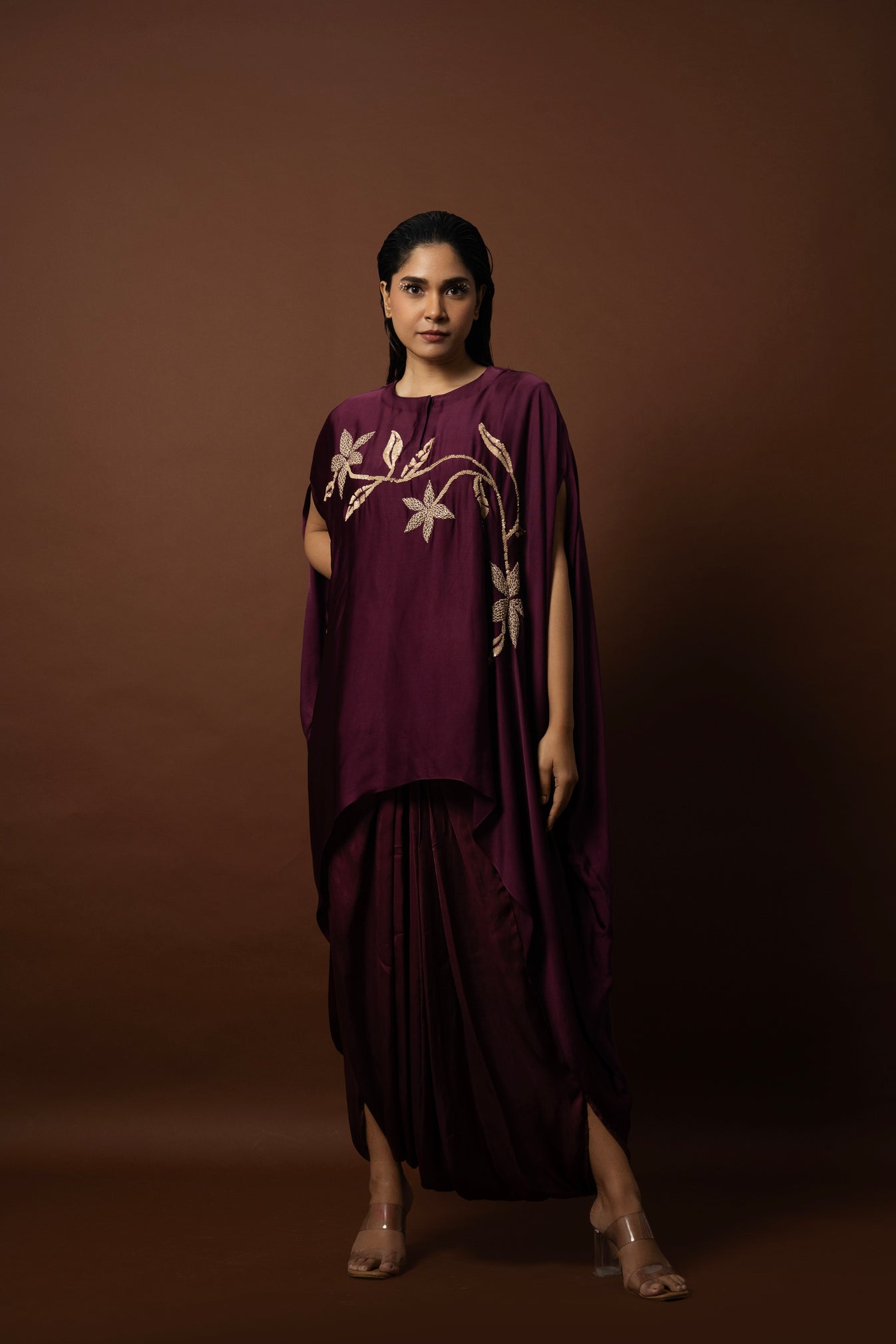 Embellished Asymmetric Top with Dhoti Patterned Skirt - 1539